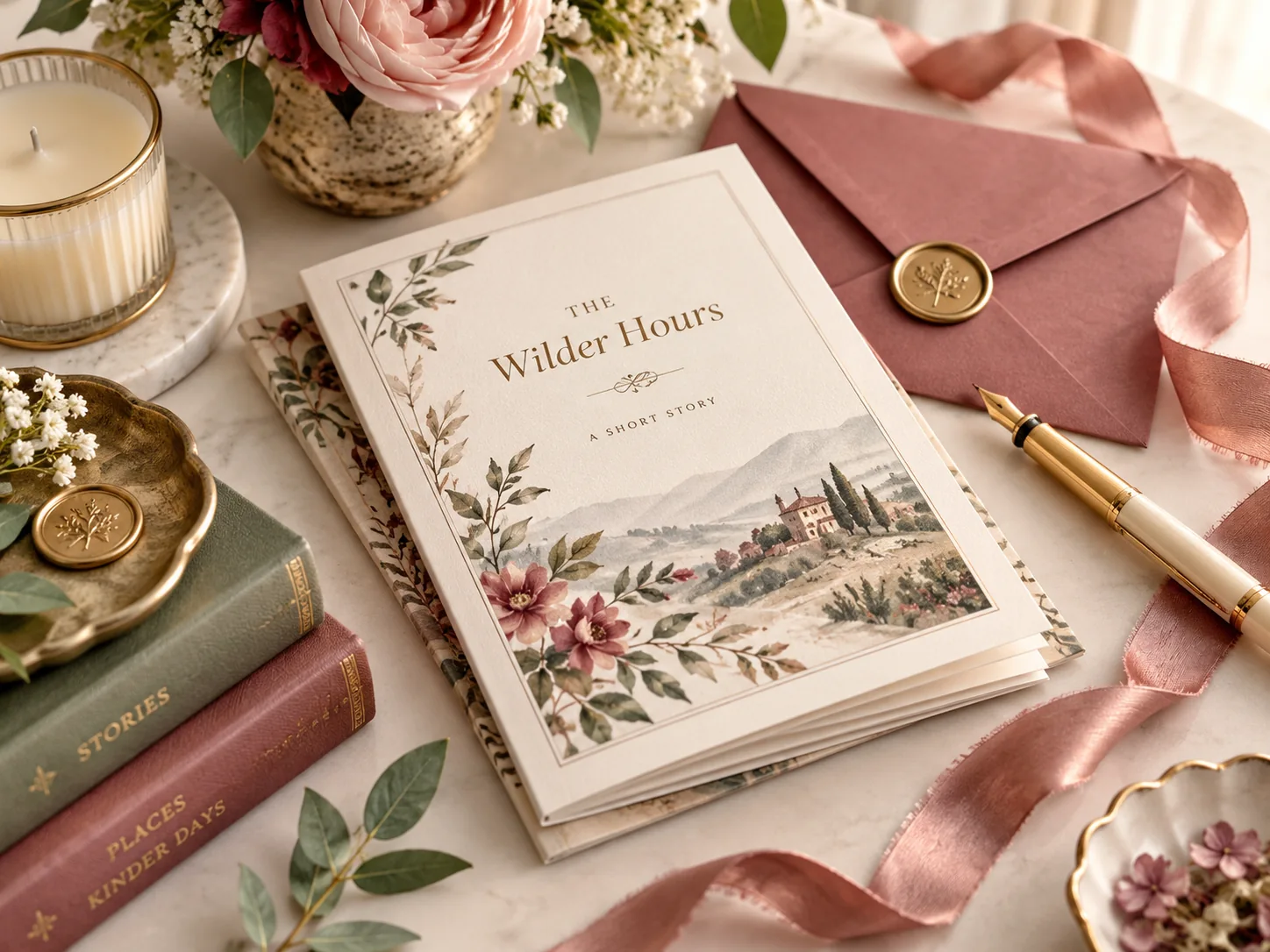 Elegant short story booklet and envelope